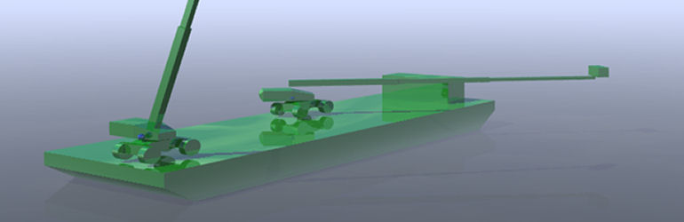 MOSES model of barge with manlifts